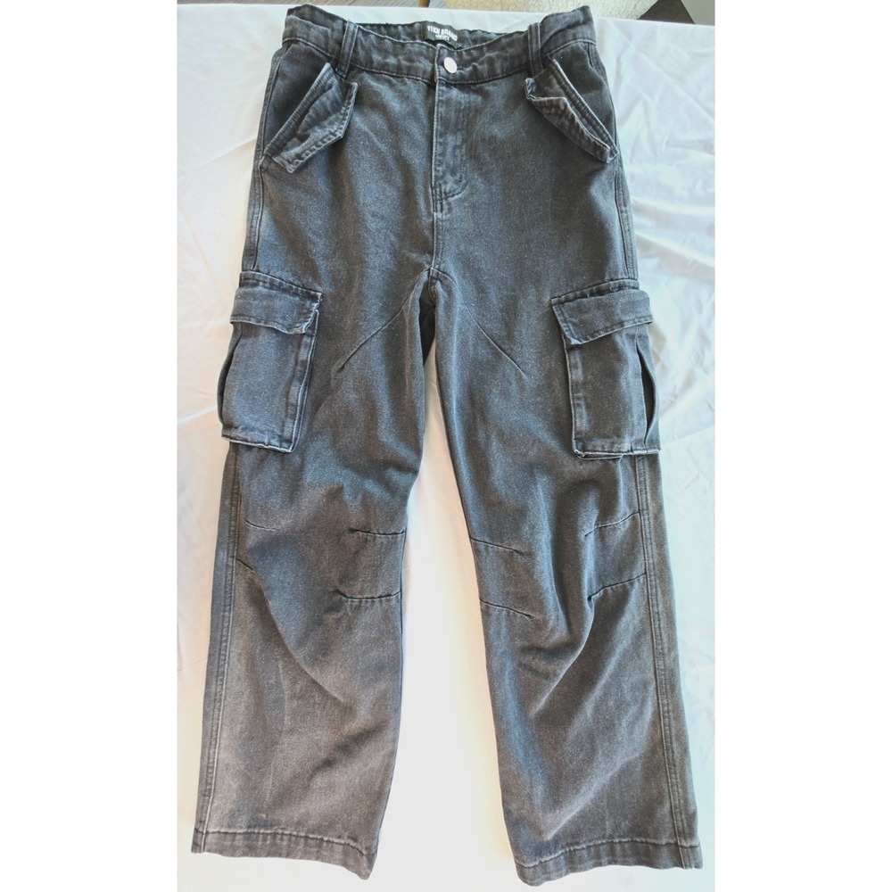 11KN Brand Y2K Denim Jeans Pants Gray Cargo Chunky Punk Sz XL Highrise Unisex